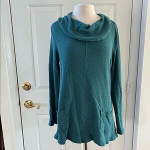 NWOT waffle-knit cowl neck 100% cotton TEAL tunic